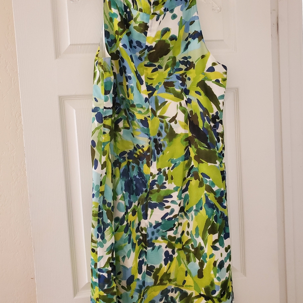Ellen Tracy Blue and Green Halter Sundress Midi